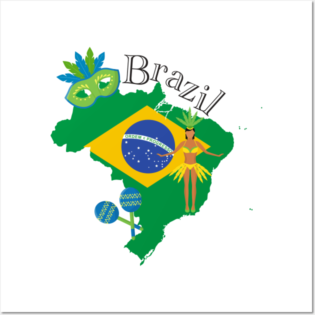 Map and Flag of Brazil Wall Art by TNMGRAPHICS